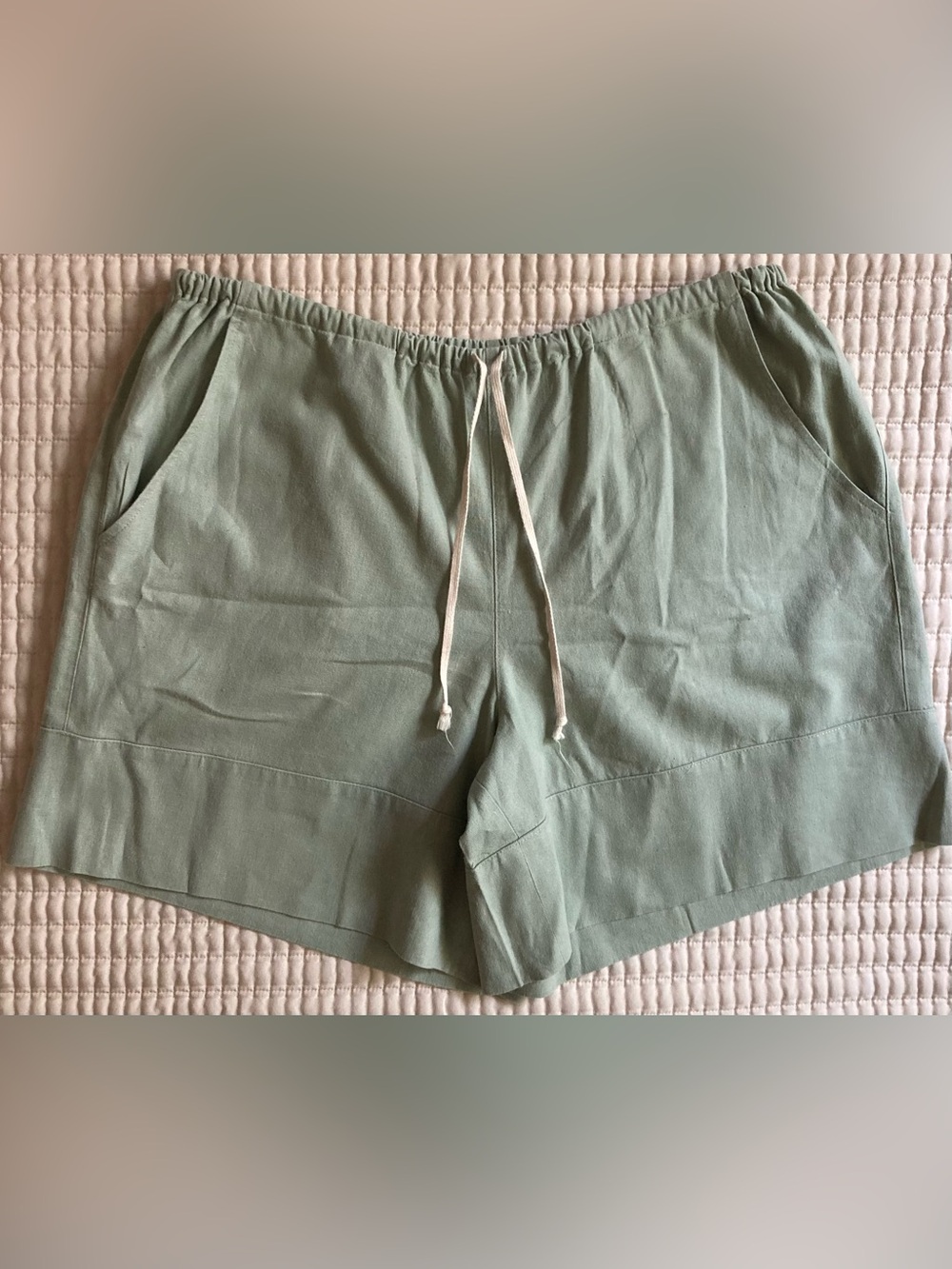 Free People Cotton Linen Blend Shorts Women’s Medium Green 7” Baggy Pockets
